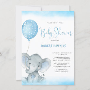 Waterverf Blue Elephant Boy Baby shower Kaart