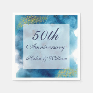 Waterverf Blue en Gold 50th Wedding Jubileum Servet