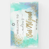 Waterverf Blue en Gold Bar Mitzvah Welkom Spandoek (Verticaal)