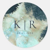 Waterverf Blue en Gold Elegant Wedding Sticker (Voorkant)