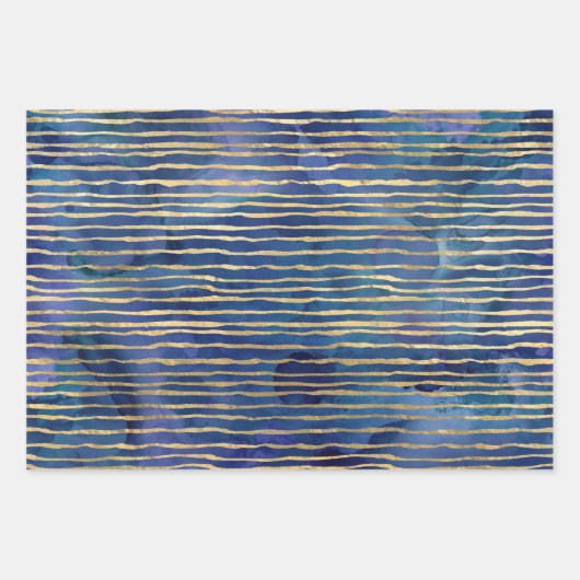 Waterverf Blue en Gold Ink Fantasy Patterns Inpakpapier Vel (Voorkant 3)