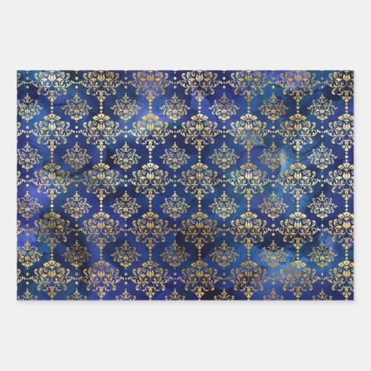 Waterverf Blue en Gold Ink Fantasy Patterns Inpakpapier Vel (Voorkant)