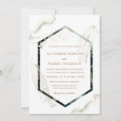 Waterverf Blue en Gold Minimalistic Wedding Kaart (Voorkant)