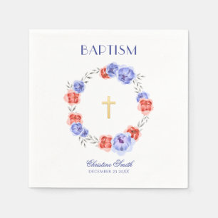 Waterverf Blue en Red Floral Wreath Napkins Servet