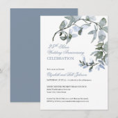 Waterverf Blue Floral 25th Wedding Jubileum Kaart (Voorkant / Achterkant)