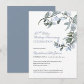 Waterverf Blue Floral 50th Wedding Jubileum Kaart (Voorkant / Achterkant)