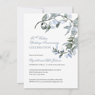 Waterverf Blue Floral 50th Wedding Jubileum Kaart