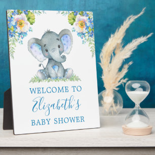 Waterverf Blue Floral Baby Elephant Baby shower Fotoplaat