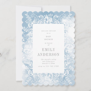 Waterverf Blue Floral Baby shower Invitation Kaart