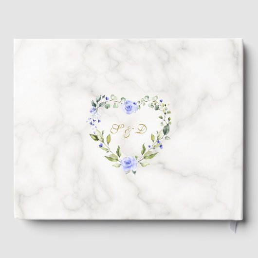 Waterverf Blue Floral Gold Glitter Marble Wedding Gastenboek (Achterkant)