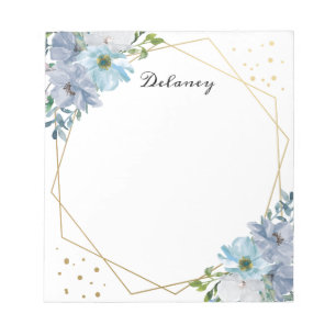 Waterverf Blue Floral Pesonalized Notitieblok
