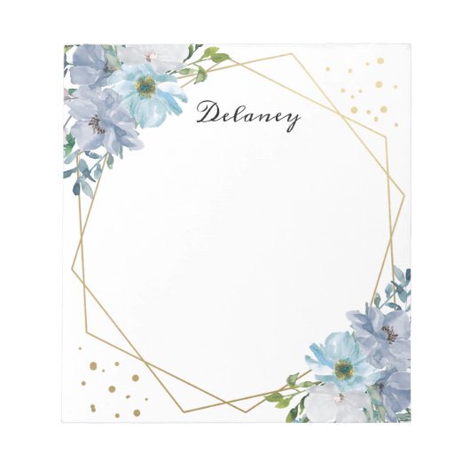 Waterverf Blue Floral Pesonalized Notitieblok (Voorkant)