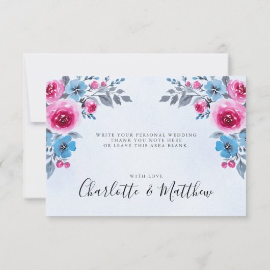 Waterverf Blue Floral Weddenschap Hartelijk dank Kaart (Achterkant)