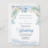 Waterverf Blue Floral Wedding Invitation Kaart (Voorkant)