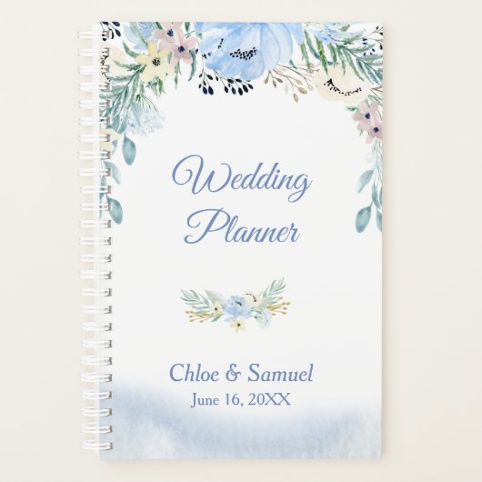 Waterverf Blue Floral Wedding Planner (Voorkant)