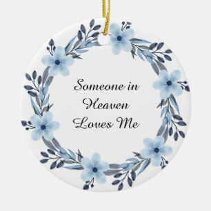 Waterverf Blue Floral Wreath Memorial Keepslag Keramisch Ornament