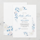 Waterverf Blue Flower Baby shower Invitation (Voorkant / Achterkant)