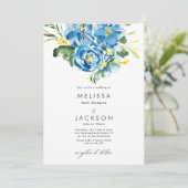 Waterverf Blue Flower Bouquet Wedding Kaart (Staand voorkant)