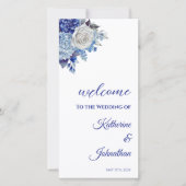 Waterverf Blue Flower Bouquet-Wedding-programma (Voorkant)