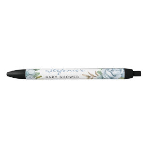 Waterverf Blue Flowers Baby shower Favorieten Zwarte Inkt Pen