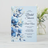 Waterverf Blue Flowers Bruidsdoucheuitnodiging Kaart (Staand voorkant)