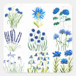 Waterverf Blue Flowers Collectie Chic Rustic Vierkante Sticker