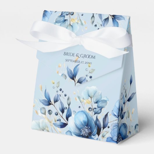 Waterverf Blue Flowers Favor Box Bedankdoosjes (Voorkant Zijde)