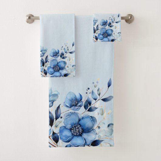 Waterverf Blue Flowers handdoekset Bad Handdoek (Insitu)