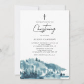 Waterverf Blue Forest Winter Christening Kaart (Voorkant)