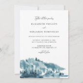 Waterverf Blue Forest Winter Wedding Kaart (Voorkant)