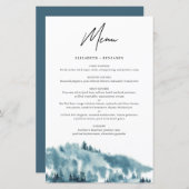 Waterverf Blue Forest Winter Wedding Menu Card (Voorkant / Achterkant)