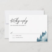 Waterverf Blue Forest Winter Wedding RSVP Kaartje (Voorkant)