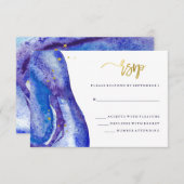 Waterverf Blue Geode en Faux Gold Wedding RSVP (Voorkant / Achterkant)