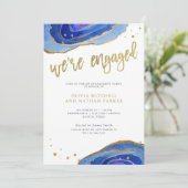 Waterverf Blue Geode met Gold | Engagement Party Kaart (Staand voorkant)