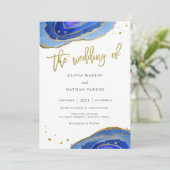 Waterverf Blue Geode met Gold | Weddenschap Kaart (Staand voorkant)