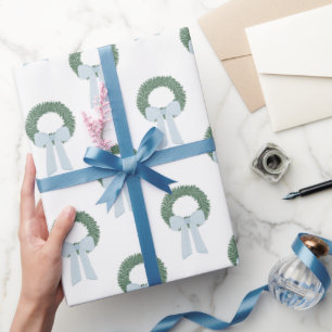Waterverf Blue Gingham Sash krans Cadeaupapier