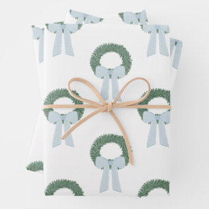 Waterverf Blue Gingham Sash krans Inpakpapier Vel