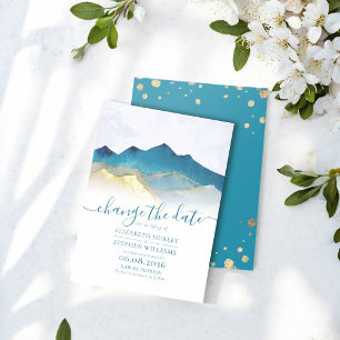 Waterverf Blue Gold Foil Mountain buitenshuis brui Save The Date