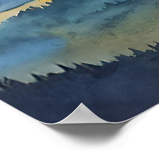 Waterverf Blue Gold Foil Mountain Weddenschap Welk Poster (Hoek)