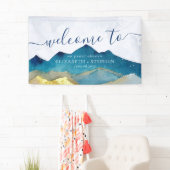 Waterverf Blue Gold Foil Mountain Weddenschap Welk Spandoek (Insitu)
