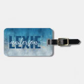 Waterverf Blue Gold Glitter Calligrafie Bagagelabel (Voorkant horizontaal)