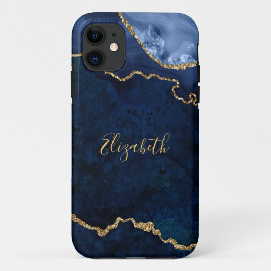Waterverf Blue Gold Marble Agate Geode Case-Mate iPhone Case (Achterkant)