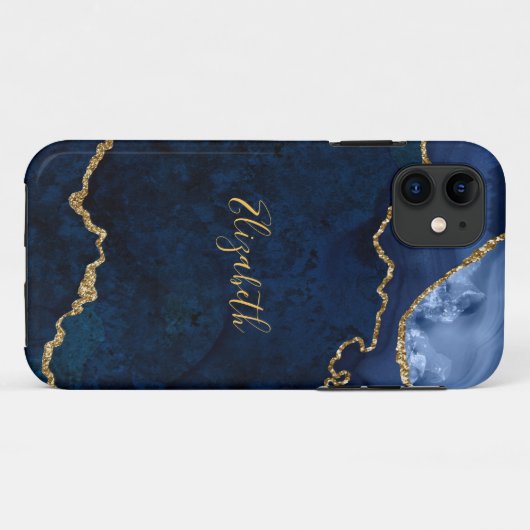 Waterverf Blue Gold Marble Agate Geode Case-Mate iPhone Case (Achterkant (horizontaal))