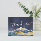 Waterverf Blue & Gold Mountains Weddenschap Hartel Briefkaart (Staand voorkant)