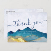 Waterverf Blue & Gold Mountains Weddenschap Hartel Briefkaart (Voorkant / Achterkant)