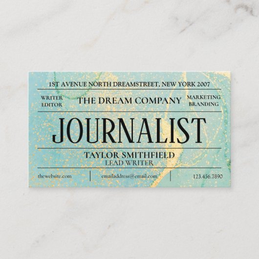Waterverf Blue Gold Newspaper  Business Ca Visitekaartje (Voorkant)