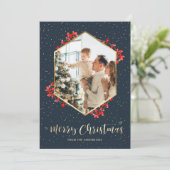 Waterverf Blue Gold Sneeuwfoto voor kerst Feestdagenkaart (Staand voorkant)