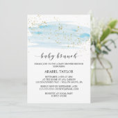 Waterverf Blue & Gold Sparkle Baby Brunch Kaart (Staand voorkant)