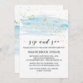 Waterverf Blue & Gold Sparkle Sip en zie Kaart (Voorkant / Achterkant)