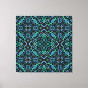 Waterverf Blue Green Azulejo Spaanse Tegel Canvas Afdruk